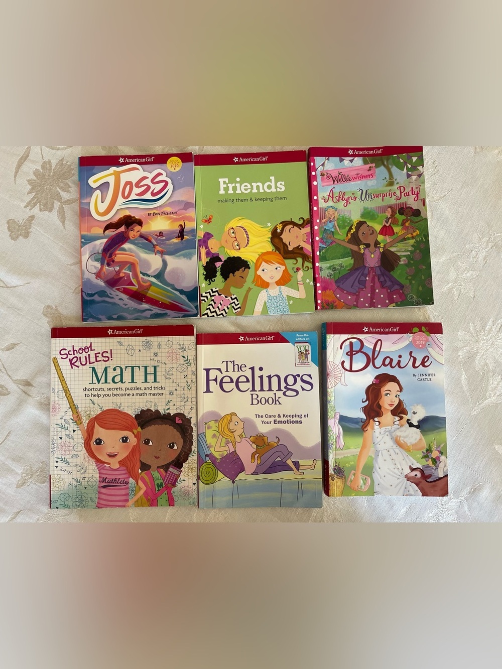 American Girl 6 Book lot Joss,Blaire, WellieWishers,Friends,Math & Feelings